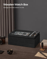 SONGMICS 8-Slot Wooden Watch Box With Solid Wood Veneer, 2-Tier Display Case, Transparent Window, Removable Pillows, Velvet Lining, Gift Idea, Ebony Black UJOW002B01 SONGMICS