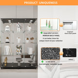 LFT HUIMEI2Y Glass Display Cabinet 12 Shelves with 3 Columns, LED Light, Mirror and Lock, Curio Cabinets Quick-Install Style Tempered Glass Floor Standing Bookshelf for Living Room, Kitchen Black LFT HUIMEI2Y