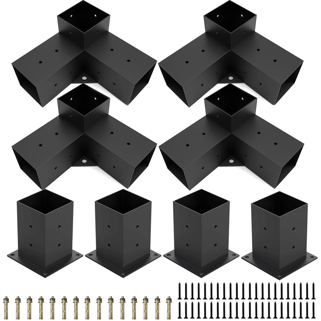 Pergola Brackets Kit 4x4(Actual: 3.5x3.5'') Pergola Kit with Brackets 3-Way Right Angle Corner Bracket Woodworks DIY Post Base Kitp Semoprus