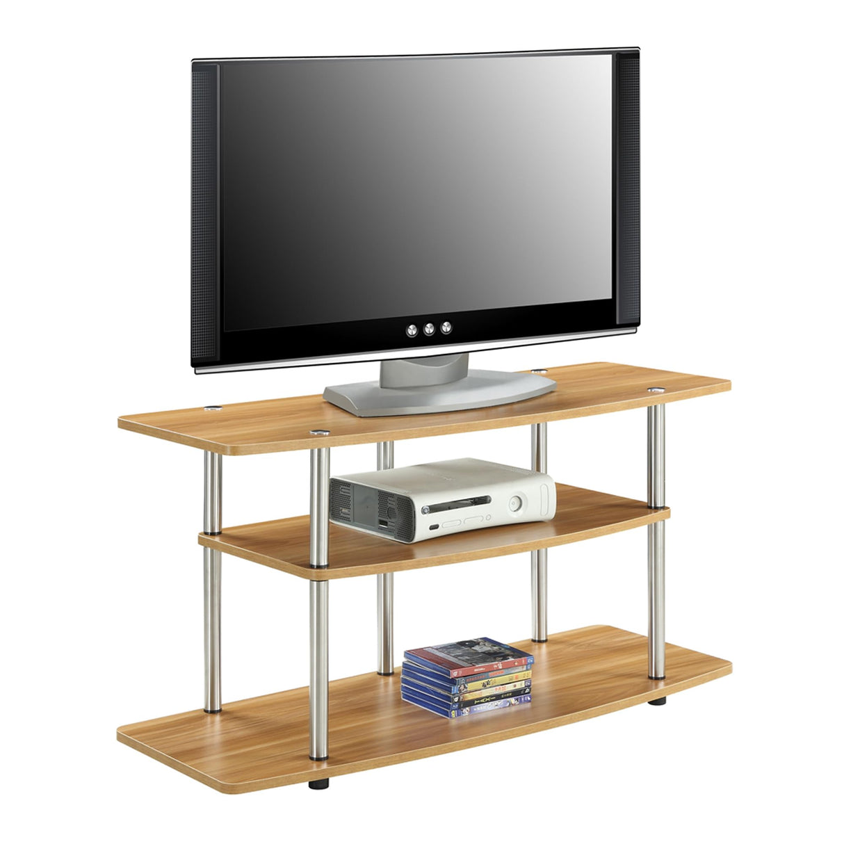 Convenience Concepts Designs2Go No Tools 3-Tier Stand Entertainment Center 46 Inches, Modern TV Mount with Shelves for Living Room, 42", Light Oak Convenience Concepts