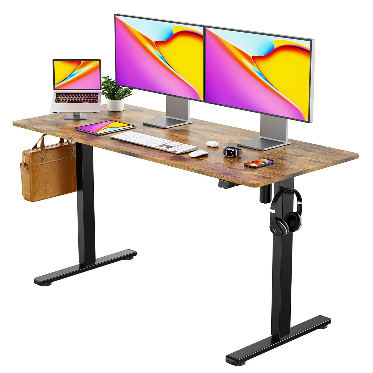 Our Modern Space Height Adjustable 55" Electric Standing Desk - Upgraded Ultra Durable Home Office Large Rectangular Computer or Laptop Sit Stand Workstation - 55 x 24 Inch (Rustic Brown, 55 Inches) Our Modern Space