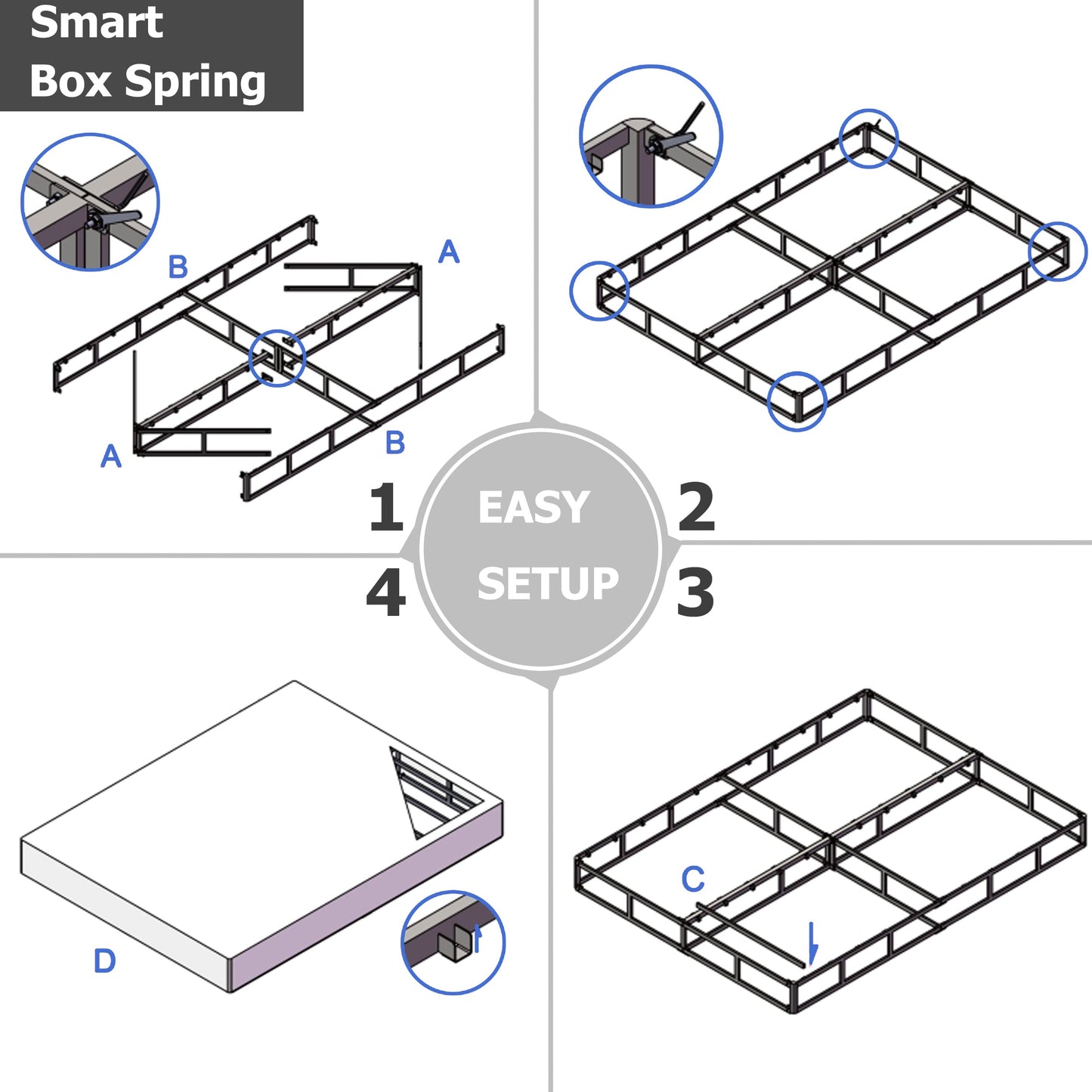 HUEIIS King Box Spring 5 Inch Low Profile Strong Metal Frame Mattress Foundation, Quiet Noise-Free,Easy Assembly, 3000lbs Max Weight Capacity