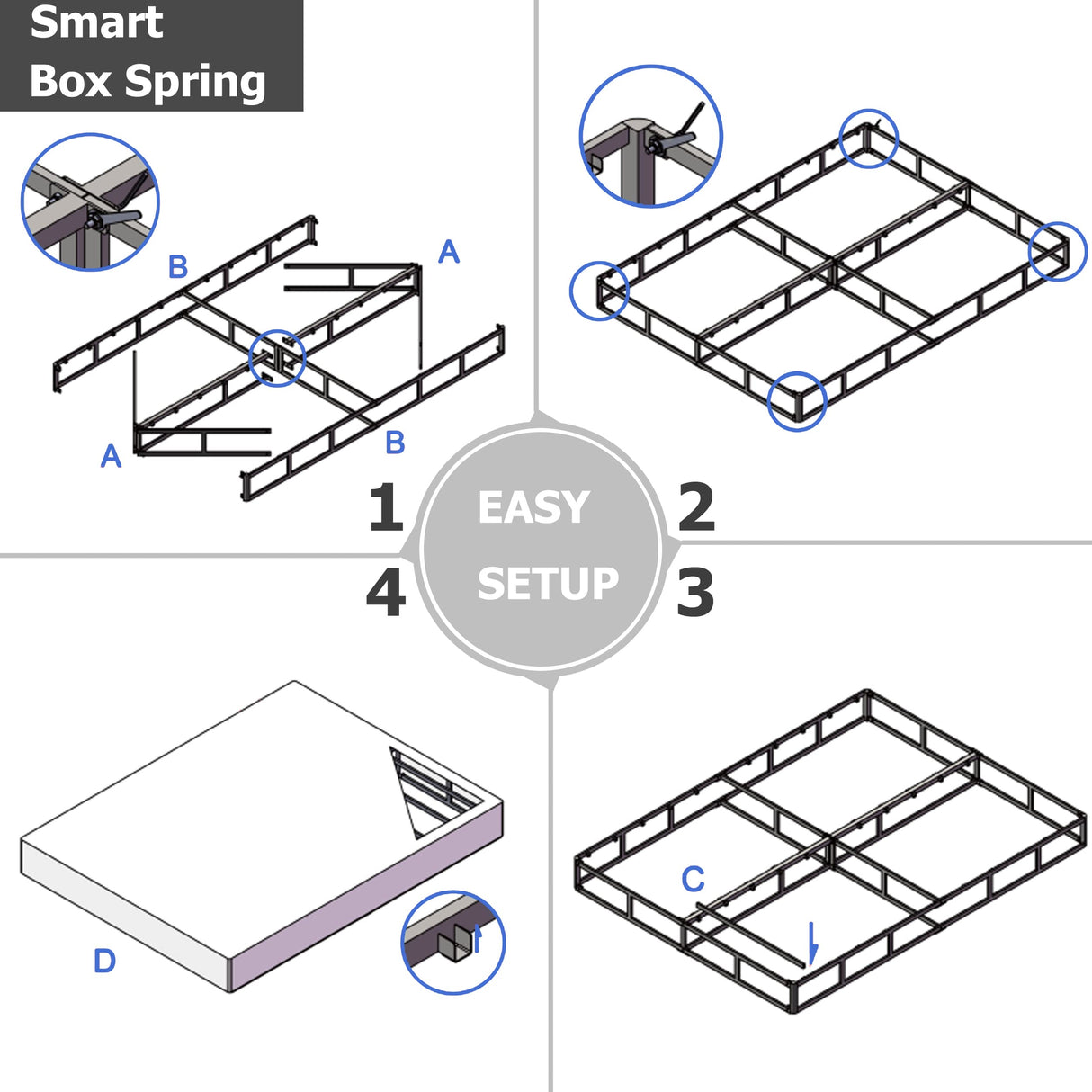 HUEIIS Full Box Spring 9 Inch High Profile Strong Metal Frame Mattress Foundation, Quiet Noise-Free,Easy Assembly, 3000lbs Max Weight Capacity HUEIIS