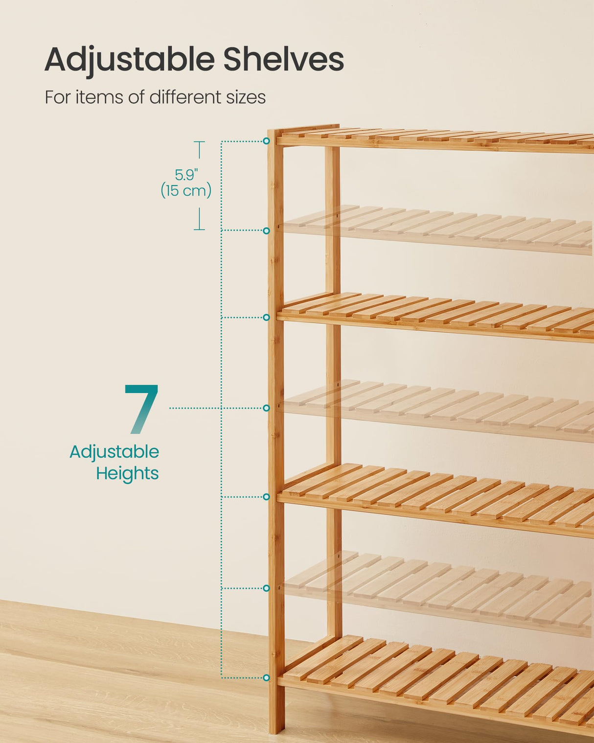 SONGMICS Bamboo Storage Shelf, 4-Tier Shelving Unit, Multifunctional, in The Entryway, Bathroom, Living Room, Balcony, Kitchen, 10.2 x 23.6 x 39.4 Inches, Natural UBCB034Y01 SONGMICS