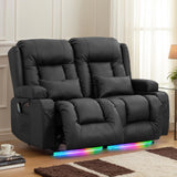 TUNYI Power Loveseat Recliner Sofa - Home Theater Seating with Massage & Heat Faux Leather RV Recliner Loveseat Sofa with USB/Cup Holder/Side Pocket/LED Light/Pillow (Black) TUNYI