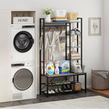 BON AUGURE Industrial Hall Tree with Bench and Shoe Storage, Grey Entryway Bench with Coat Rack, Wooden Metal Coat Tree with Hooks, 5 In 1 Multifunctional Shoe Bench and Wall Rack (Dark Gray Oak) BON AUGURE