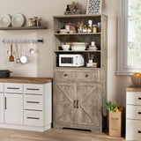 71"H Farmhouse Tall Storage Cabinet, Kitchen Pantry Cabinet with Barn Doors and Adjustable Shelves, Floor Standing Bookshelf 5 Tier Bookcase for Living Room, Kitchen, Basement,Bathroom, Grey FiveWillowise