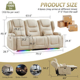 SAMERY Power Loveseat Recliner Sofa with Adjustable Split Back, Multi-Port Charger, Flip-Up Backrest & LED Lighting - Home Theater Seating with Storage, Cup Holders, Beige Fabric Loveseat Recliner SAMERY