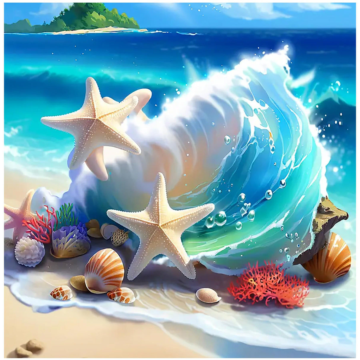5D Beach Starfish Diamond Painting Kits for Adults Beginners,DIY Ocean Diamond Art, Full Round Drill Diamond Dot Gem Art Kits, Home Wall Decor 12x12 Inch AREOPNMG