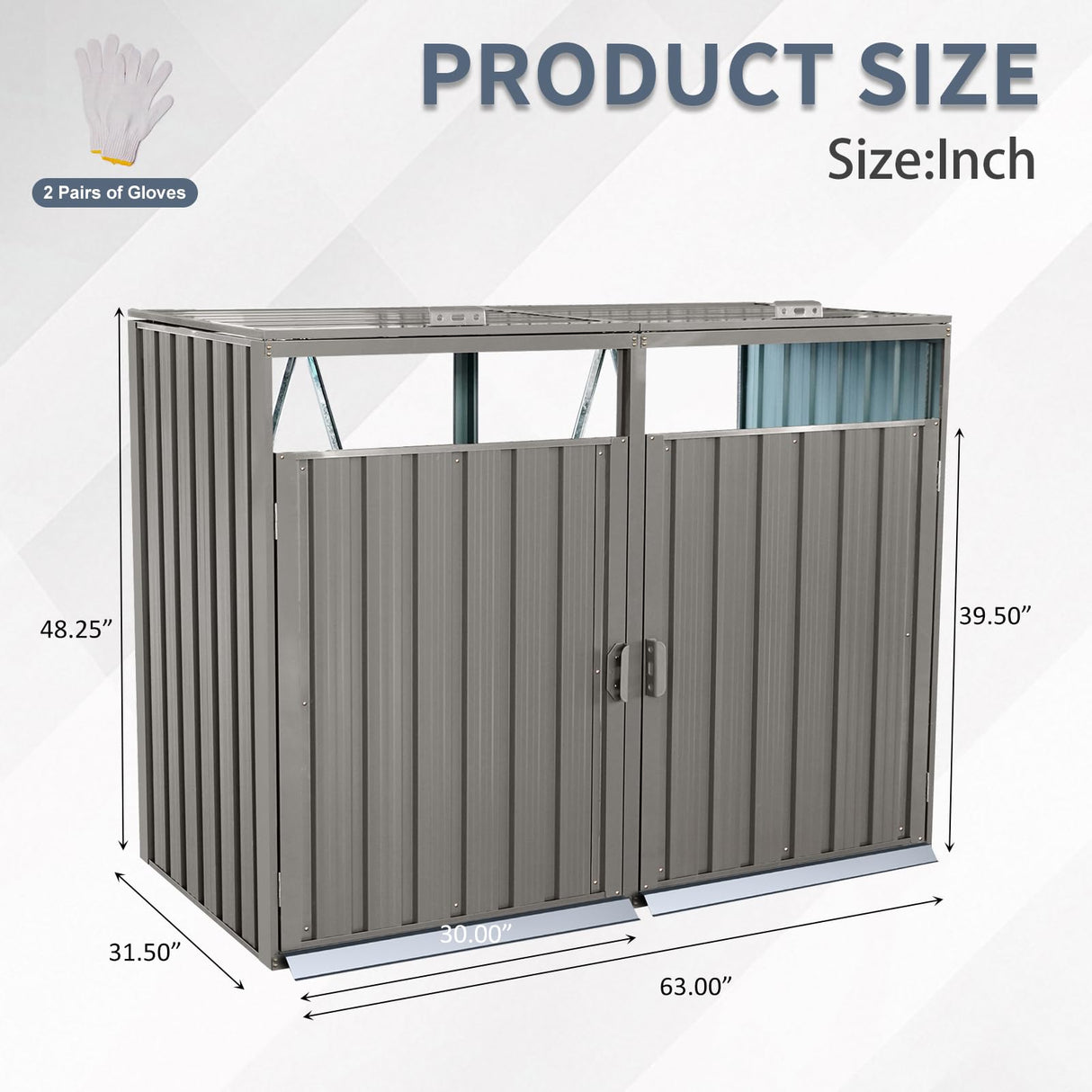 Outdoor Trash Can Storage, Storage Shed for 2 Trash cans and Tools,Waterproof Garbage Bin shed,Metal Trash Can Storage Shed Outdoor for Garden Yard(Light Grey-2 Doors) IMagacFun