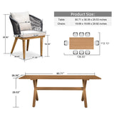 PURPLE LEAF 9 Pieces Patio Dining Set Wicker Outdoor Furniture Rectangular Table and Chairs Set for Garden Deck Teak-Finish Aluminum Frame Backyard Kitchen Set, Cushions and Pillows Included PURPLE LEAF