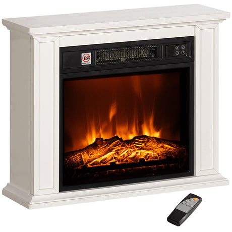 HOMCOM 26" Electric Fireplace with Mantel Surround, 1400W Replaceable Fireplace Insert Heater with Realistic Log and Flame Effect, Remote, Freestanding Fireplace Heater for Living Room, White HOMCOM