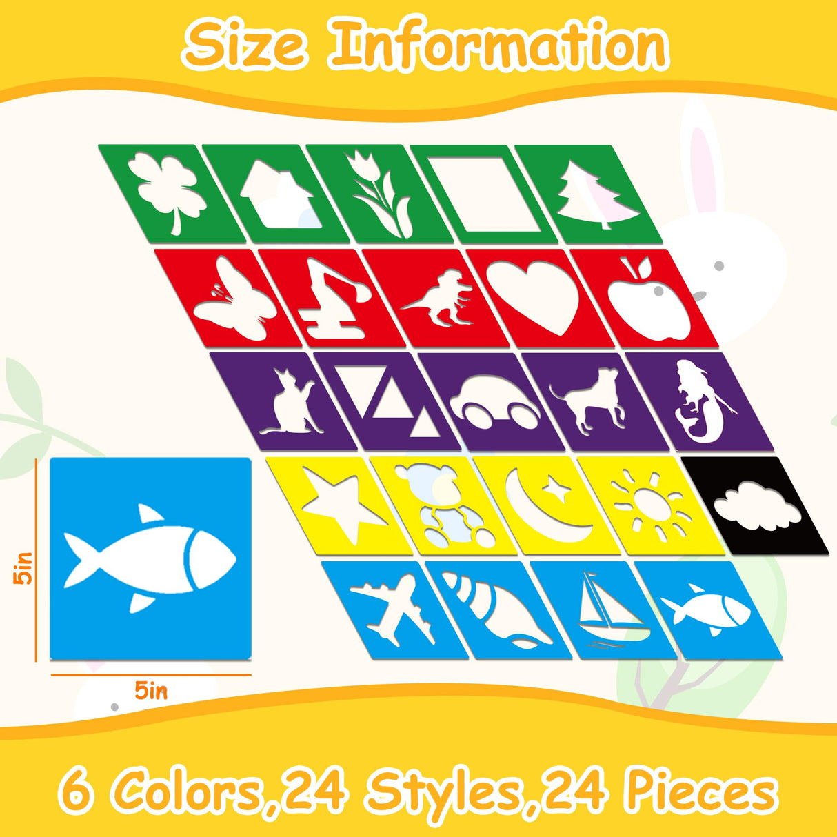 24 Piece Stencils for Kids Stencils for Painting Sidewalk Chalk Stencil Outdoor Garden Themed Stencil Kids Style Collection-5in TMTECHJS