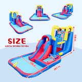 WELLFUNTIME Inflatable Water Slide Park with Large Climbing Wall, Dual Target, Deep Pool and Basketball Rock, Bounce House with Air Blower WELLFUNTIME