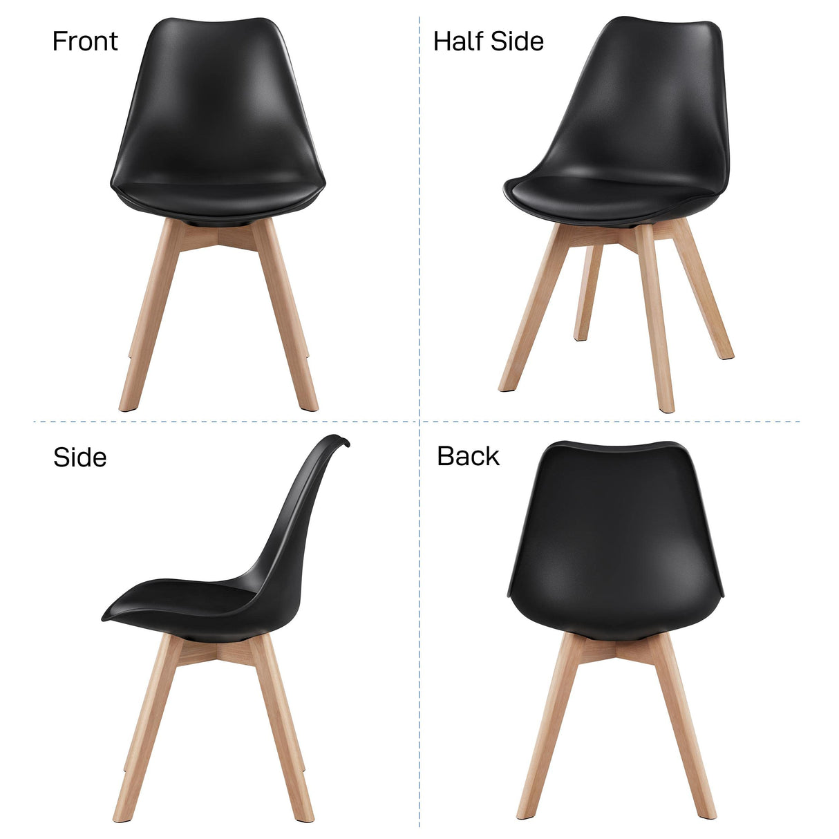 Yaheetech Modern Mid Century Eiffel Inspired Dining Chairs Set of 4, Black, Ergonomic Design with Cushion, Beech Wood Legs Yaheetech