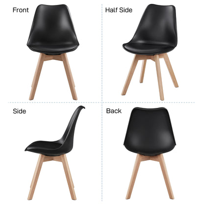 Yaheetech Modern Mid Century Eiffel Inspired Dining Chairs Set of 4, Black, Ergonomic Design with Cushion, Beech Wood Legs - WoodArtSupply