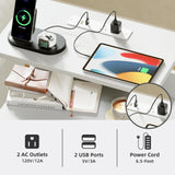 Somdot White Nightstand with Charging Station and LED Light for Bedroom, Tall 4 Drawers Dresser with Fabric Bins for Bedside Kids Dorm Room Closet Laundry Entryway, White Leather Somdot