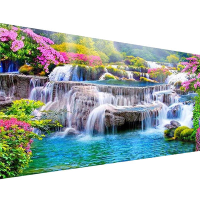 DIY 5D Diamond Painting Kits for Adults Waterfall Scenery Embroidery Full Round Drill Large Size(31.5x11.8 inch) Diamond Crystal Gem Arts Painting Craft for Home Wall Decor