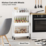 3 Tier Rolling Cart Metal, White Utility Cart with Lockable Wheels, Mesh Rolling Storage Cart Organizer on Wheels, Three Tiered Craft Cart for Kitchen, Bathroom, Office,Laundry Room, Art, Baby Diaper WBKATN