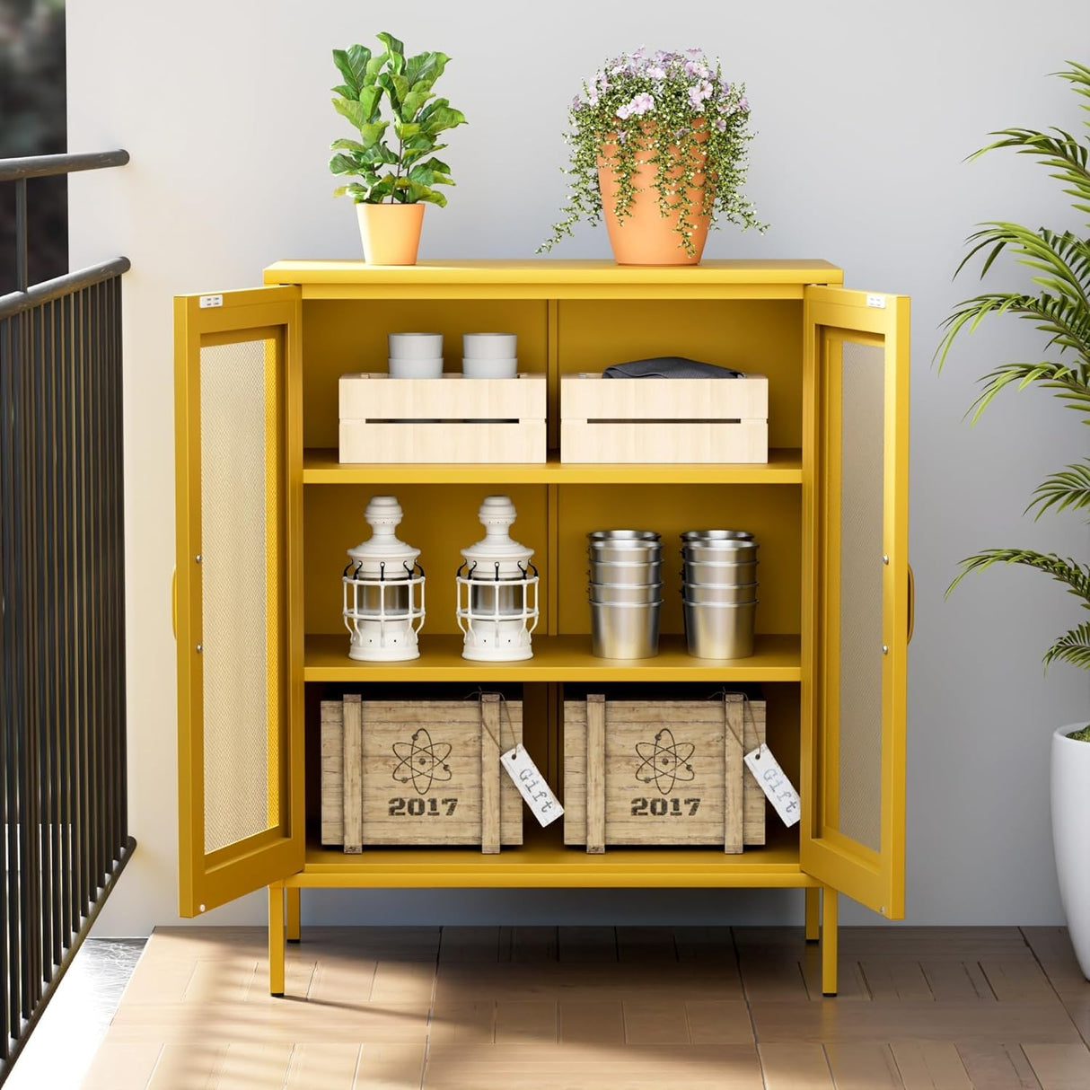 YAUWOH Metal Garage Storage Cabine with 2 Doors and 4 Adjustable Shelves - 73" Metal Display Cabinet,Metal Mesh Cabinet for Office,Home,Garage,Gym,School YAUWOH