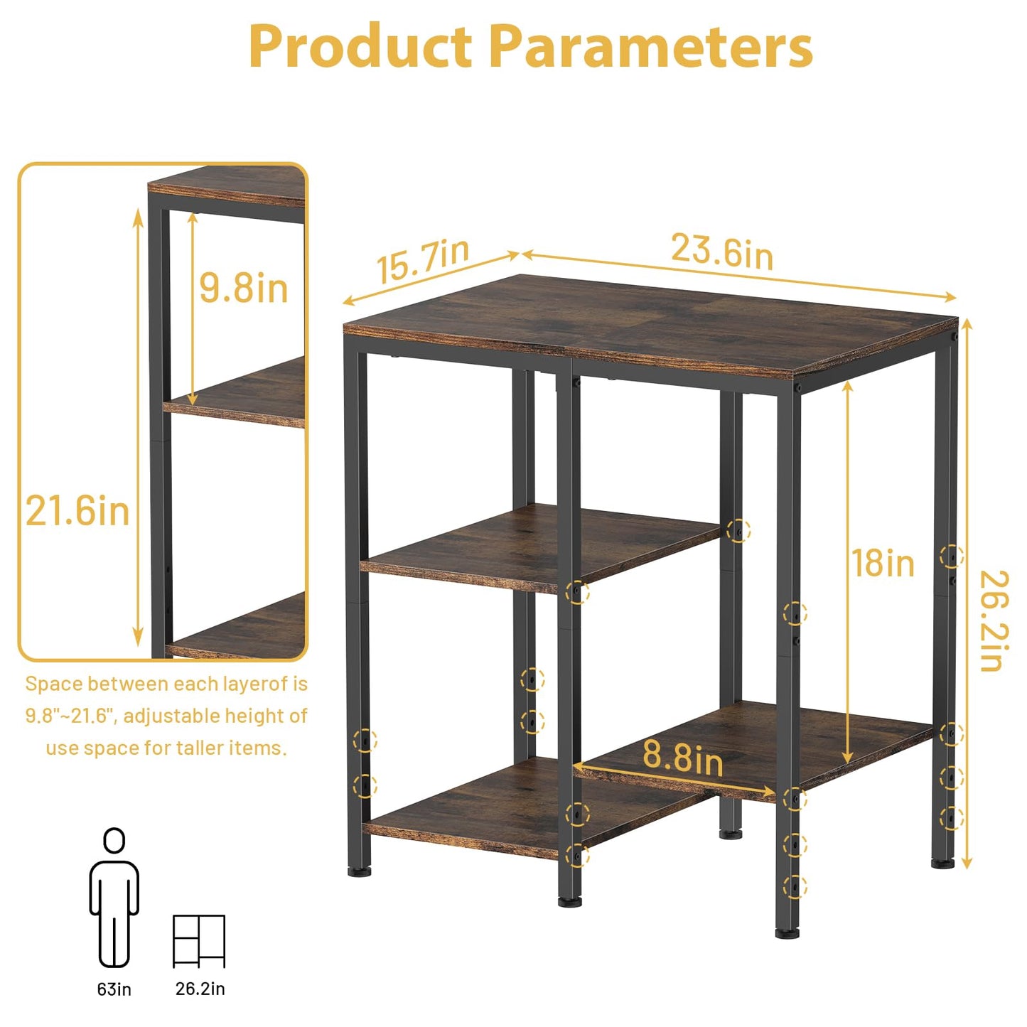 OGEMXU Kitchen Baker's Rack, Microwave Stand Table with Storage, 4-Tier Small Kitchen Shelf Rack for Living Room, Office, Corner, Industrial, Rustic Brown