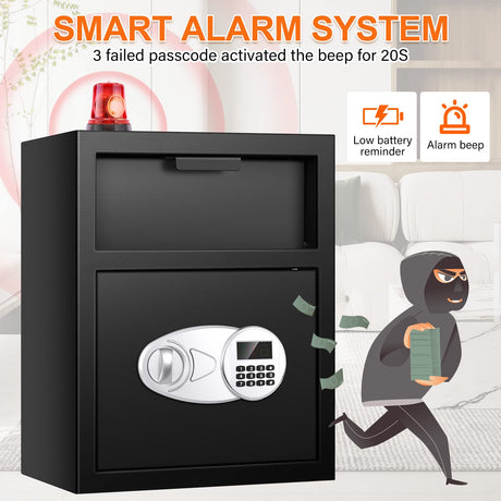 2.8 Cuft Depository Safe with Drop Slot, Anti-Theft Cash Drop Safe with Digital Keypad, Heavy Duty Money Drop Box with LED Display, Drop Safe for Business Mail Church Thmosz