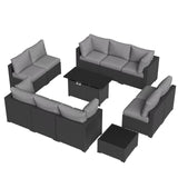 Aoxun 12 Piece Patio Furniture Set with 44” Fire Pit Table Wicker Rattan Patio Sectional Sofa Set Outdoor Seating Furniture with Thickened Cushion, Grey Aoxun