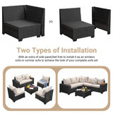 Jing's Villa 8-Piece Patio Furniture Set, All-Weather Outdoor Wicker Sectional Sofa with Cushions, Glass Table & Left and Right Armrest, Rattan Conversation Seating for Porch, Garden, Backyard,Beige Jing's Villa