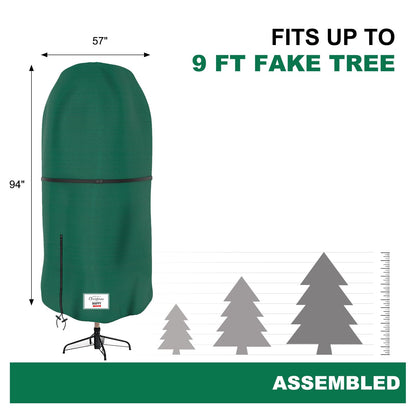 Christmas Tree Cover with Adjustable Straps, Upright Xmas Tree Storage Bag with Zipper & Drawstring for up to 9 Foot Artificial Tree Standing with Ornaments, Waterproof, Dustproof