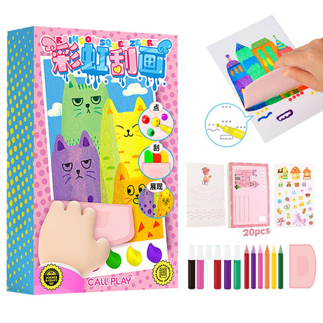 Eptchn Scratch Art for Kids Gift, Squeegee Painting Kits, Magic Dot Paint Paper Set Notebooks, Rainbow Scratch Art Kit Party DIY Gifts for Girls and Boys Ages 6 7 8 9 10 11 +(New English Instructions) Eptchn