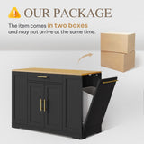 DWVO Large Kitchen Island with Trash Can Storage Cabinet, 53 Inch Portable Kitchen Island with Storage, Long Rolling Island Table Cabinet for Kitchen on Wheels for 13 Gallon Garbage Bin, Black DWVO