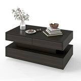 Coffee Table for Living Room, Modern Coffee Table with 2 Storage Drawers, 2 Tier Center Table Wood Coffee Tables with 20 Colors LED Lights, Mesa de Centro para Sala (Black and Brown) MWOOD