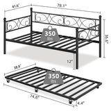 IDEALHOUSE Twin Daybed with Trundle, Metal Trundle Bed, Sofa Bed Frame, Heavy Duty Metal Slats, for Living Room, Bedroom, Guest Room, Space Saving, Black IDEALHOUSE