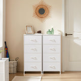 DUMOS Nightstand with 4 Drawers Bedside Table with Removable Fabric Bins Sturdy Steel Frame Wood Top Organizer Furniture for Bedroom Nursery Closet Living Room DUMOS