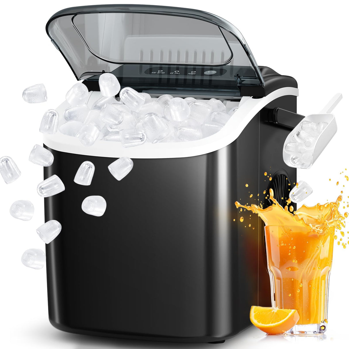 Antarctic Star Ice Maker Countertop, Portable Ice Machine with Carry Handle, 26Lbs Per Day, 9 Cubes Ready in 6 Mins, Self-Cleaning Ice Makers with Ice Scoop and Basket for Kitchen/Office/Party (Black) Antarctic Star
