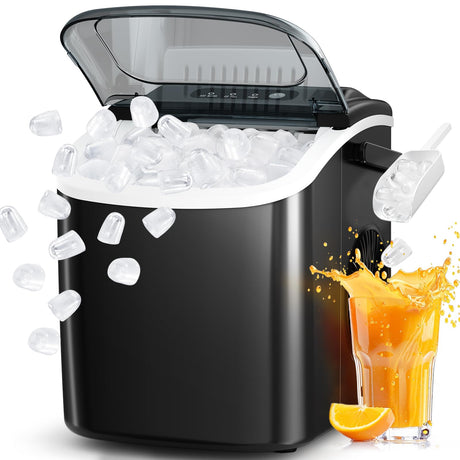 Antarctic Star Ice Maker Countertop, Portable Ice Machine with Carry Handle, 26Lbs Per Day, 9 Cubes Ready in 6 Mins, Self-Cleaning Ice Makers with Ice Scoop and Basket for Kitchen/Office/Party (Black) Antarctic Star