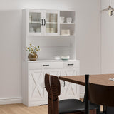 Iavyga 71" Kitchen Pantry Cabinet: Hutch Cabinet with Glass Doors, Pantry Cabinets with Drawers, Adjustable Shelves, LED Light & Power Outlets for Kitchen, Living Room, Dining Room Iavyga