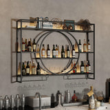 AKOGG Wine Rack Wall Mounted With LED Light ＆ Wine Glass Holder,Iron Bar Liquor Shelf,Floating Wall Wine Shelves,Liquor Bottle Display Shelf,Wine Glass Storage Racks,For Kitchen Wine Cellar,Gold/Black AKOGG