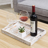 MyGift Shabby Chic Whitewashed Wood Breakfast Serving Tray with Cutout Handles MyGift