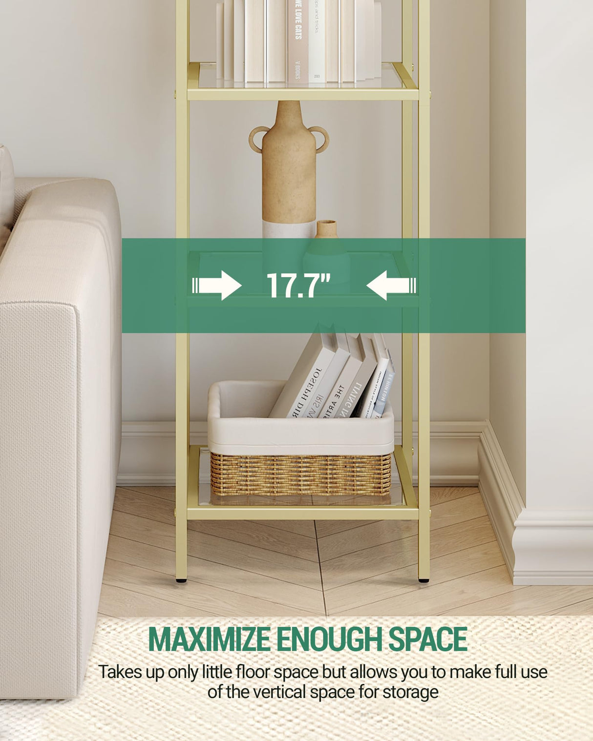 Hzuaneri Gold Arched 6-Tier Tempered Glass Bookshelf for Elegant Storage Hzuaneri