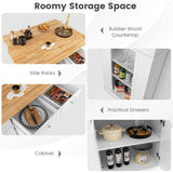 Giantex Kitchen Island with Drop Leaf, Rubber Wood Top, 2 Drawers, Storage Cabinets, Spice Racks, Adjustable Shelves, Stationary Kitchen Table for Home Coffee Bar, 47”x36”x36” (White) Giantex