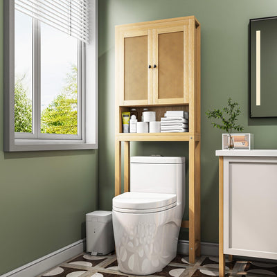 Rattan Over The Toilet Storage Cabinet – Chic Bathroom Organiser with Adjustable Shelf and Space-Saving Design