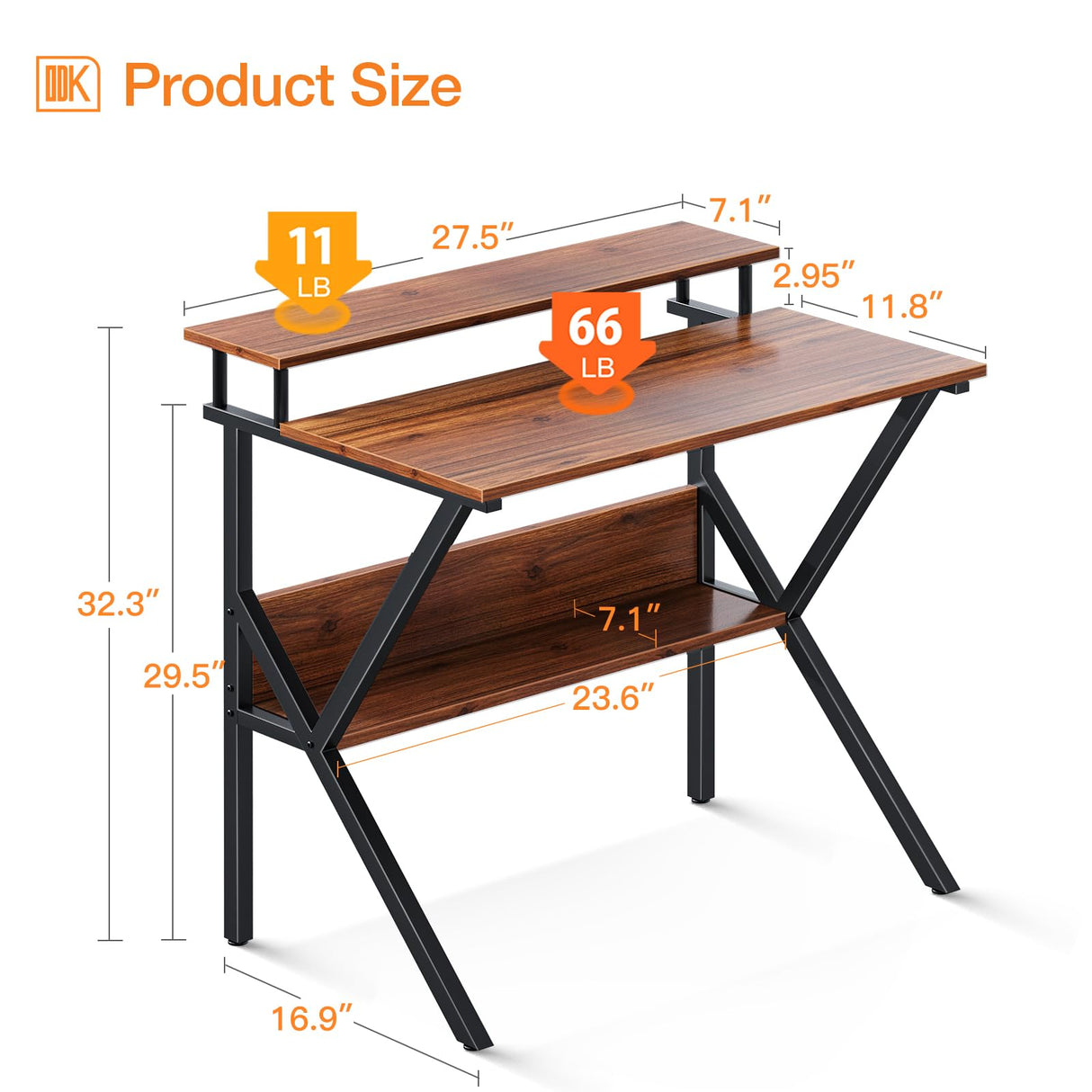 ODK Small Desk, 27.5 Inch Small Computer Desk for Small Spaces, Compact Desk with Storage, Tiny Desk Study Desk with Monitor Stand for Home Office, Espresso ODK