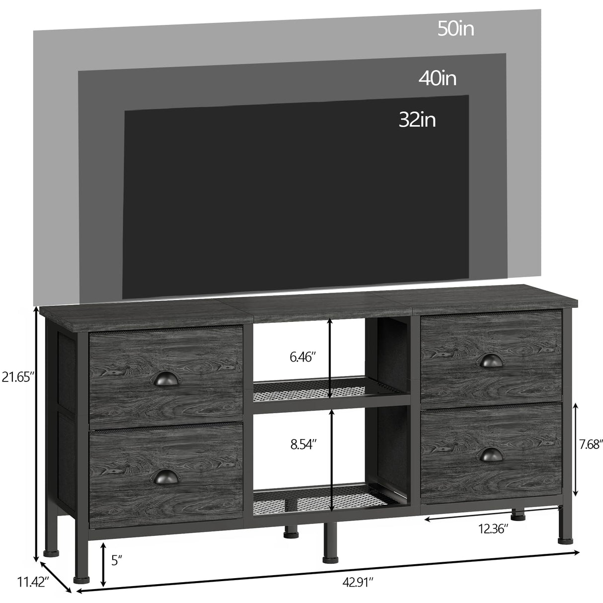 Furologee TV Stand with 4 Drawers, Small Entertainment Center with Open Shelf, Dresser TV Console Table for 50" TV, Media Center for Bedroom, Living Room/Black Oak Furologee
