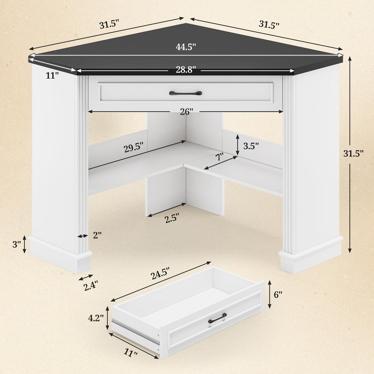 SEDETA 31.5" Corner Desk, Small Corner Desk for Small Space, Farmhouse Corner Computer Desk with Drawer, Small Computer Desk with Storage Shelves for Home Office, Living Room, Bedroom, White SEDETA