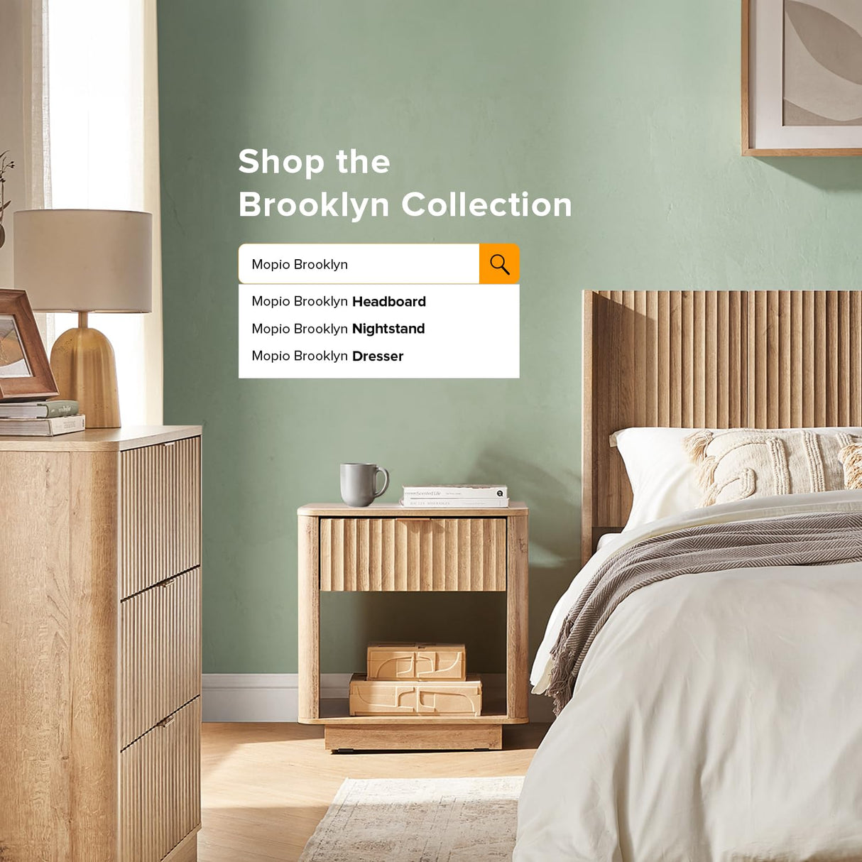 mopio Brooklyn Night Stand, Modern Farmhouse Nightstand, Small Side Table, Bedside Table with Drawer, End Table with Storage, Fluted Panel, Curved Profile (Oak, Set of 2) mopio