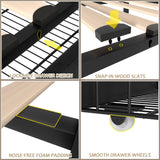 VECELO King Size Upholstered Platform Bed Frame with 4 Storage Drawers, Adjustable Velvet Rivet Decor Headboard, Wooden Slats Support, No Box Spring Needed, Easy Assembly VECELO