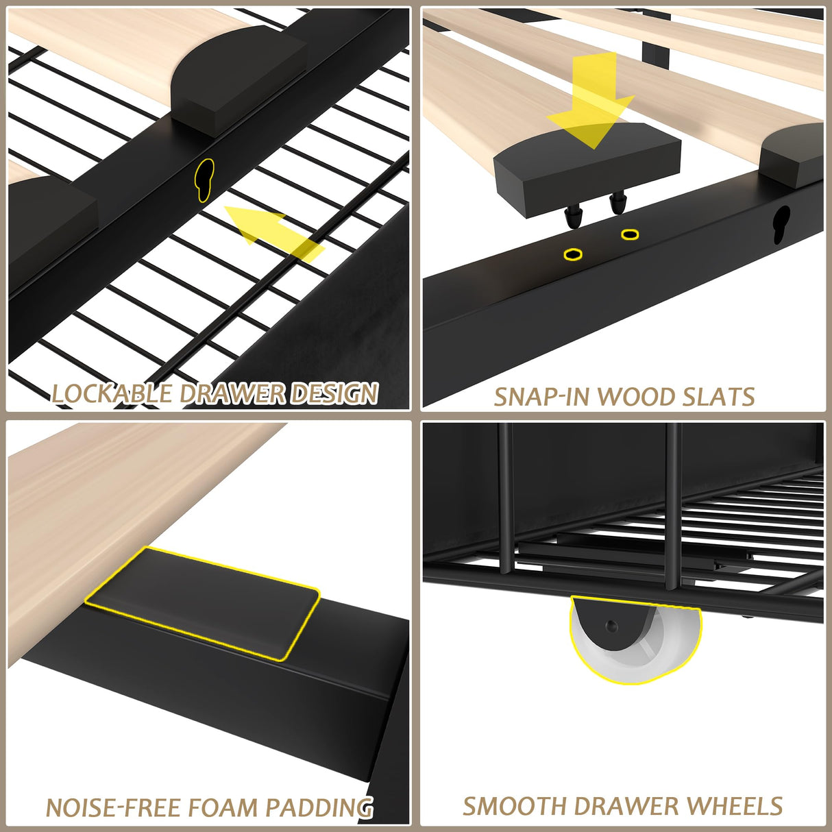 VECELO Full Size Upholstered Platform Bed Frame with 4 Storage Drawers, Adjustable Velvet Rivet Decor Headboard, Wooden Slats Support, No Box Spring Needed, Easy Assembly VECELO