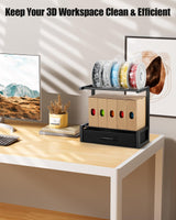 2-Tier Desktop Filament Storage Rack with Fabric Drawer - 3D Printer Filament Spools Holder Shelf for PLA/ABS/TPU Filaments, Tabletop Organizer for Home Office, Workshop Studio (Black Single Row) Rackgolfic