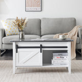 VINGLI White Charcoal Lift Top Coffee Table, 36" Small Farmhouse Barn Door Coffee Table with Storage, Rectangular Center Wood Coffe Table with Lifting Top, Living Room Tables with Hidden Compartment VINGLI